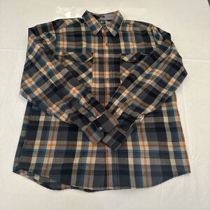 VOLCOM Classic Fit Blue Plaid Snap Button Flannel Shirt Mens Large Skater